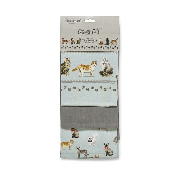 Kuhinjske krpe in kuhinjnska rokavica v kompletu 4 ks Curious Cats – Cooksmart ®-image-3