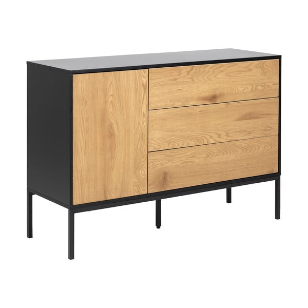 Črna nizka komoda v hrastovem dekorju 120x82 cm Seaford – Actona-image-2
