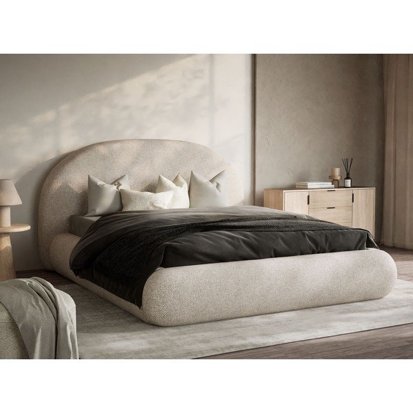 Kremno bela oblazinjena zakonska postelja s prostorom za shranjevanje z letvenim dnom 140x200 cm Maumere – Maison de Rêve-image-1