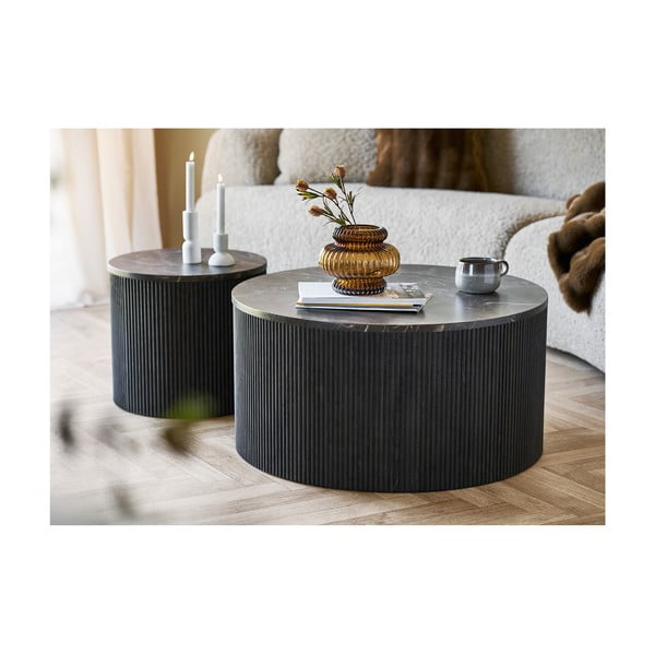 Temno rjava okrogla klubska mizica z mizno ploščo v marmornem dekorju ø 80 cm Rota – House Nordic-image-2