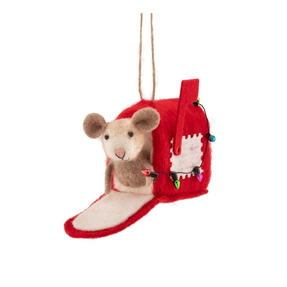 Tekstilni okrasek za jelko 13 cm Mouse in Letter Box