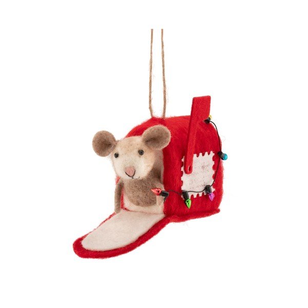 Tekstilni okrasek za jelko 13 cm Mouse in Letter Box – Sass & Belle