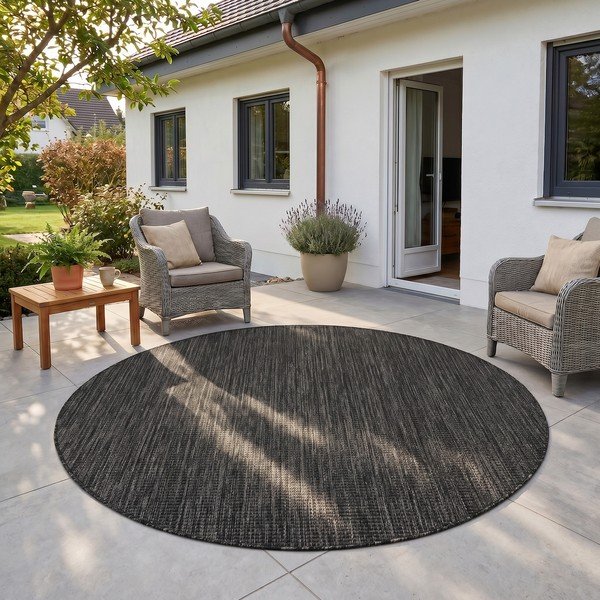 Črna okrogla notranja in zunanja preproga ø 80 cm Mira 1450 – Ayyildiz Carpets-image-1