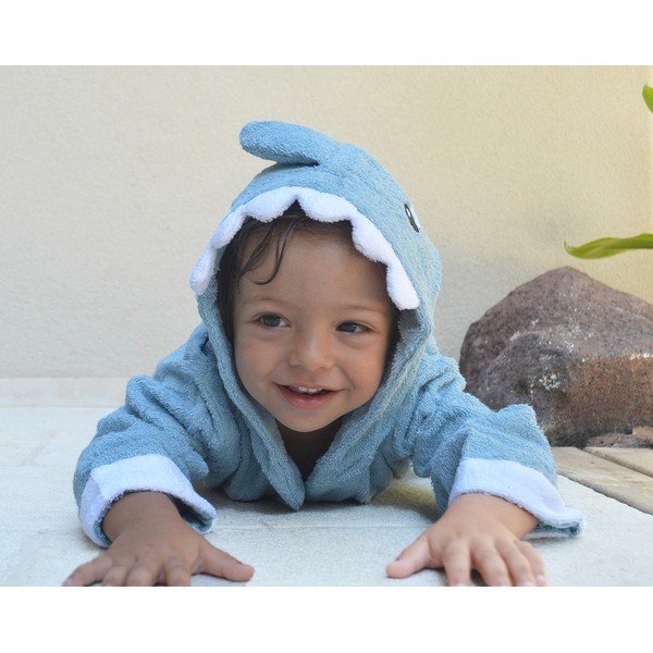 Modri bombažni otroški kopalni plašč velikosti S Shark - Rocket Baby -image-4