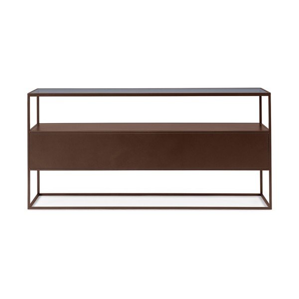 Temno rjava stranska mizica s stekleno mizno ploščo 30x140 cm Godric – Bizzotto
