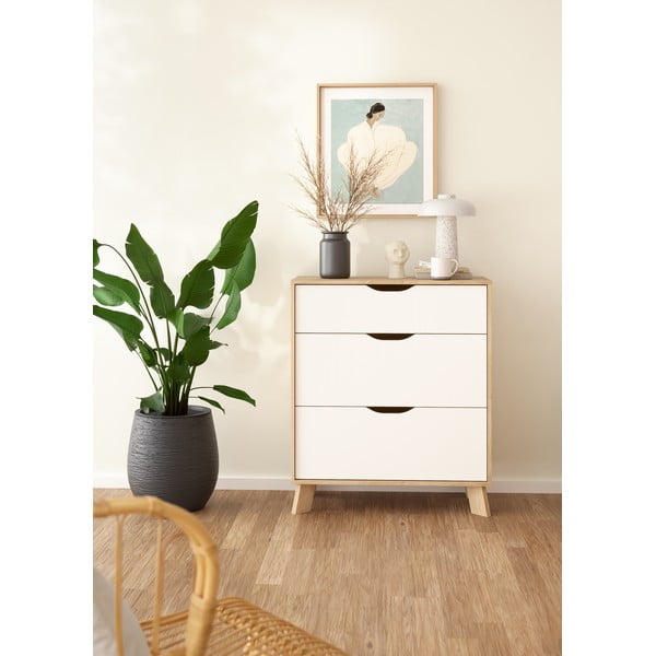 Bela komoda v hrastovem dekorju 79x92x40 cm Ikast – Tvilum-image-1