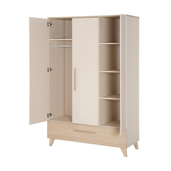 Kremno bela/naravna otroška garderobna omara v hrastovem dekorju 118x190x52 cm Sidney – Roba-image-3