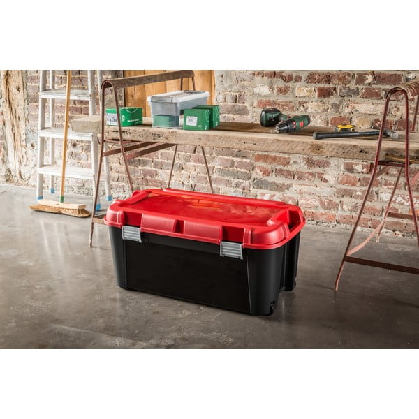 Rdeča/črna plastična škatla za shranjevanje s pokrovom 79,5x39,5x37 cm Totem – Curver-image-1