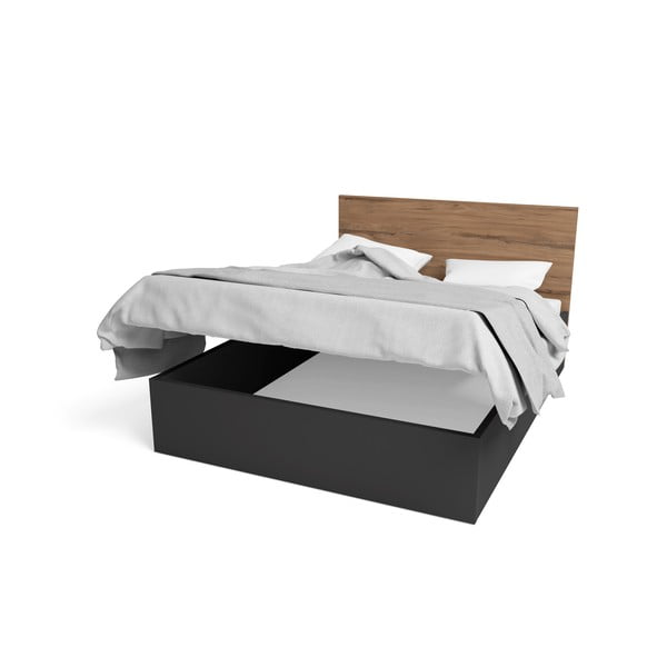 Črna zakonska postelja s prostorom za shranjevanje in letvenim dnom 160x200 cm Malta - Marckeric-image-2