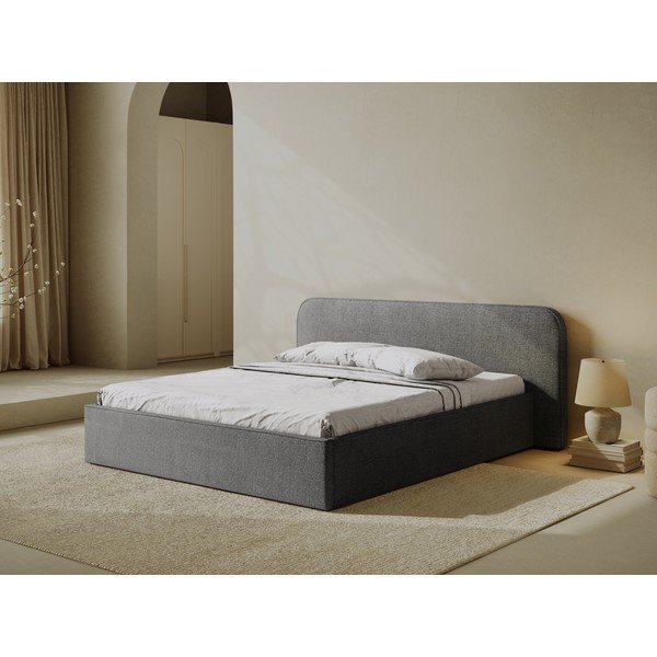 Temno siva oblazinjena zakonska postelja s prostorom za shranjevanje in z letvenim dnom 160x200 cm Elizabeth – Micadoni -image-1