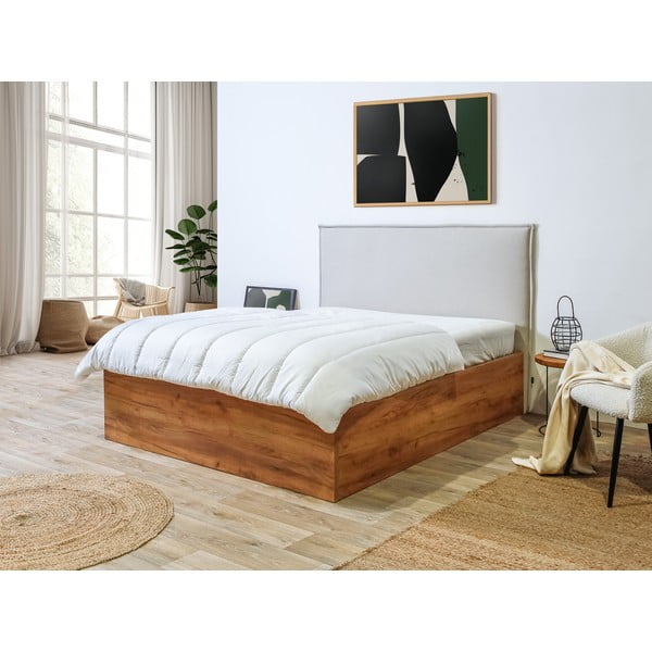 Bež/naravna zakonska postelja s prostorom za shranjevanje in letvenim dnom 160x200 cm Cara – Bobochic Paris-image-1