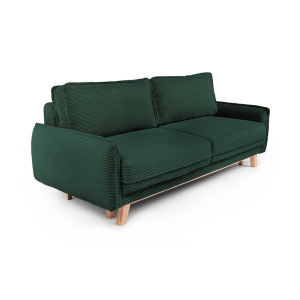 Temno zelena raztegljiva/s prostorom za shranjevanje sedežna garnitura iz rebrastega žameta 218 cm Tori – Bonami Selection-image-1