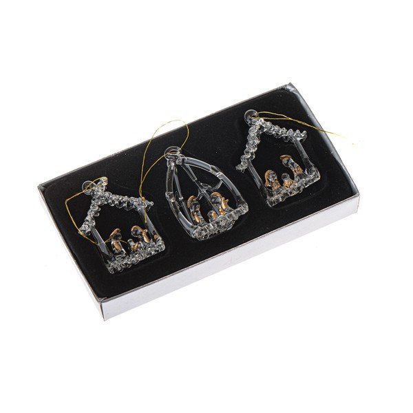 Stekleni okraski za jelko v kompletu 3 ks 8,5 cm Betlehem – Dakls