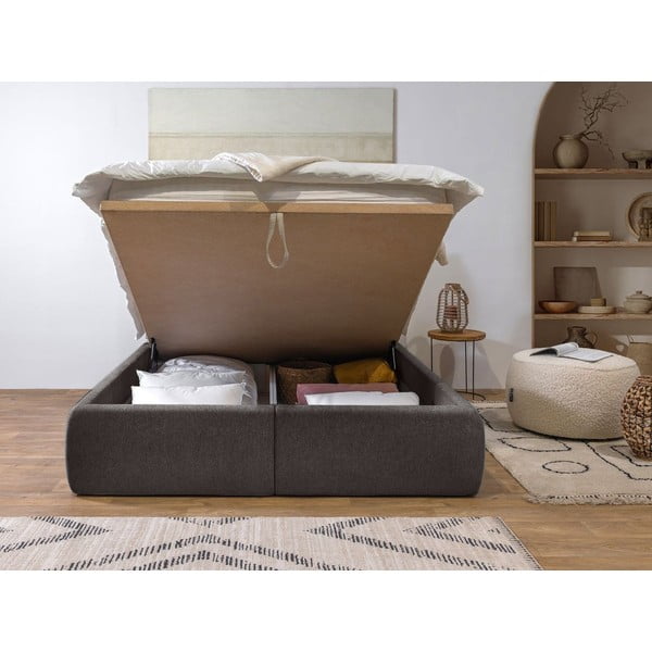 Temno siva oblazinjena zakonska postelja s prostorom za shranjevanje z letvenim dnom 180x200 cm Garance – Bobochic Paris-image-3