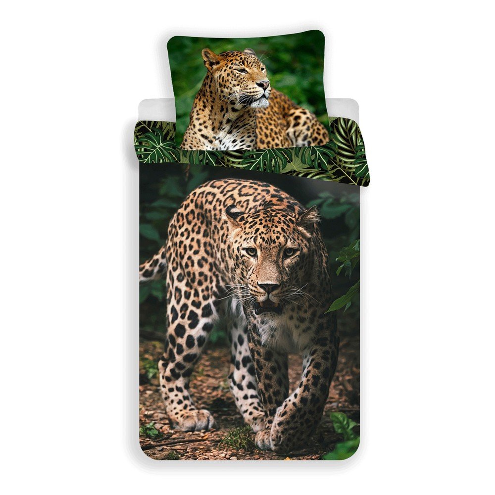 Enojna bombažna otroška posteljnina 140x200 cm Leopard "Green"