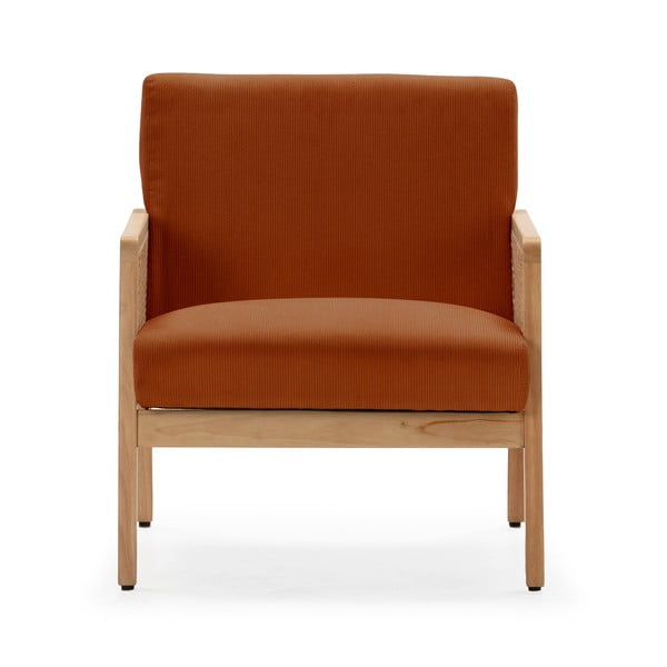 Opečnato oranžen pleten fotelj iz rebrastega žameta Debra – Marckeric-image-2