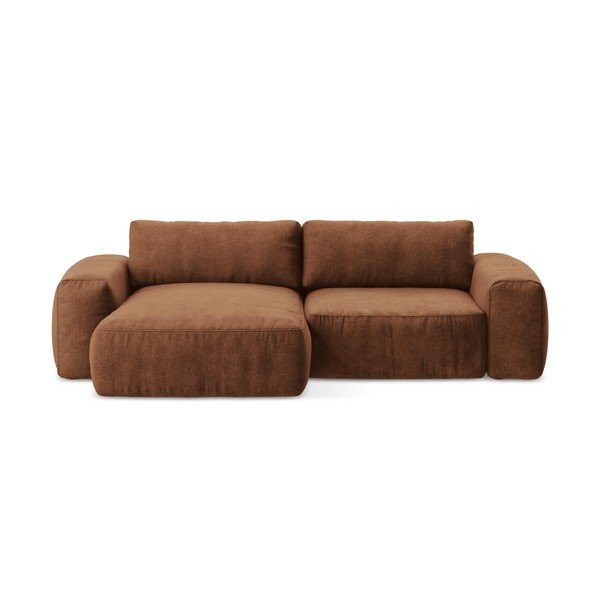 Raztegljiva kotna sedežna garnitura iz šenilje v barvi terakote (levi kot/z ležalnikom) Kuki – Makamii