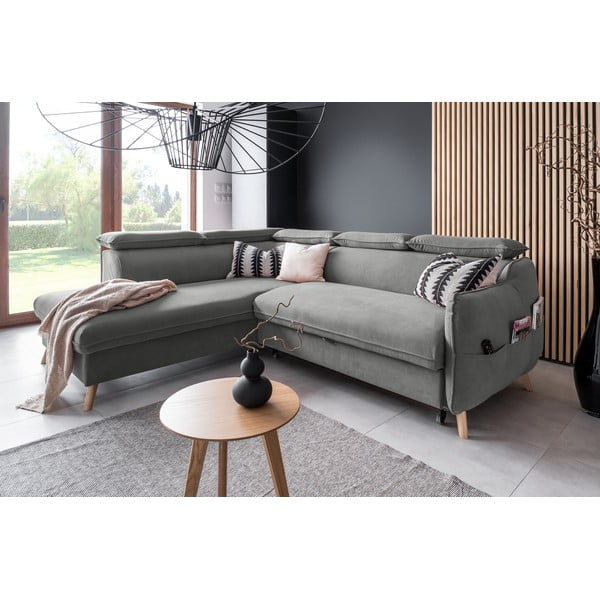 Svetlo siva žametna raztegljiva kotna sedežna garnitura (levi kot) Sweet Harmony – Miuform-image-4