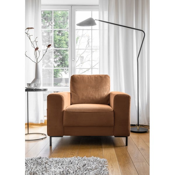 Oranžen/rjav fotelj iz rebrastega žameta Lofty Lilly – Miuform-image-1