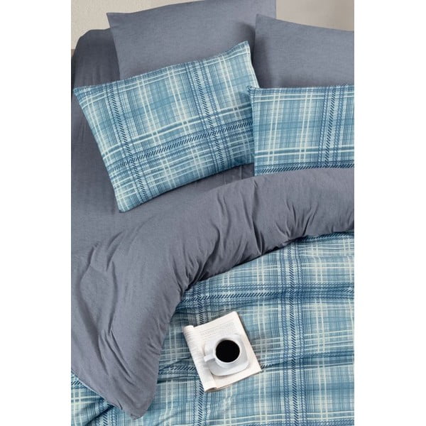 Modra posteljnina za zakonsko posteljo/podaljšana z rjuho/4-delna 200x220 cm Ekose – Mila Home-image-2