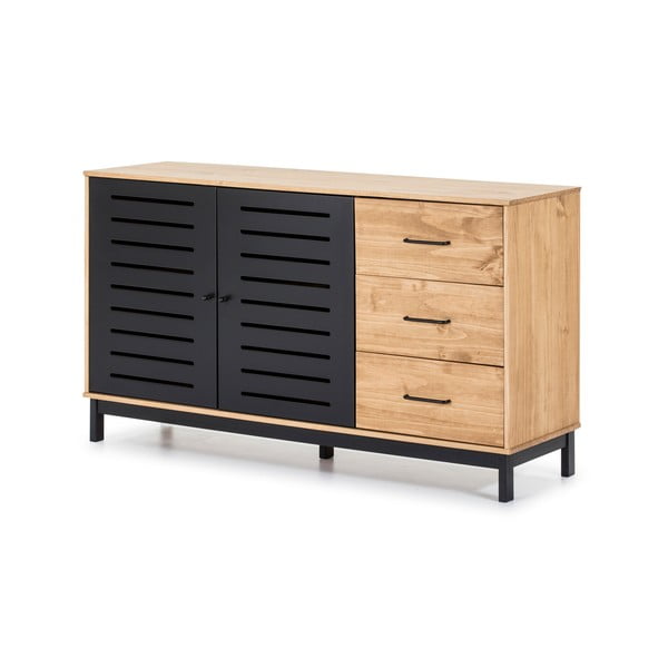 Komoda z leseno strukturo in črnimi detajli Marckeric Alessia, širina 141 cm-image-3