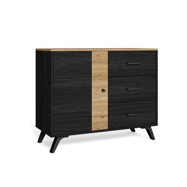Črna/naravna nizka komoda v hrastovem dekorju 92x81 cm Texas – Marckeric-image-2