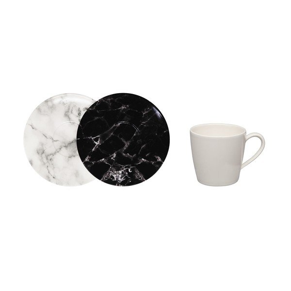 8-delni komplet črno-belih porcelanskih skodelic in podstavkov Villeroy & Boch Marmory