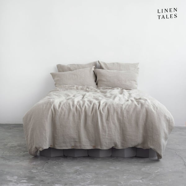Kremno bela podaljšana lanena posteljnina za zakonsko posteljo 200x220 cm – Linen Tales