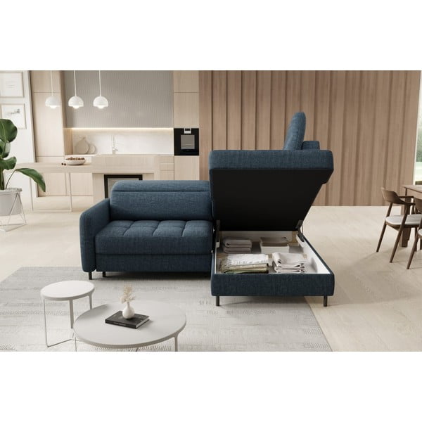 Modra žametna raztegljiva/s prostorom za shranjevanje kotna sedežna garnitura (desni kot/v obliki črke L) Barea – ELTAP-image-4
