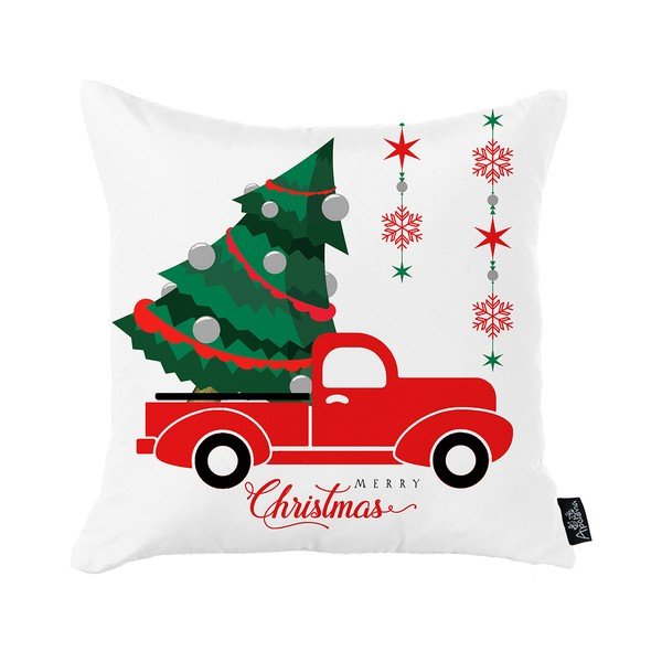 Bela božična prevleka za vzglavnik Mike & Co. NEW YORK Medeni božični avto in drevo, 45 x 45 cm