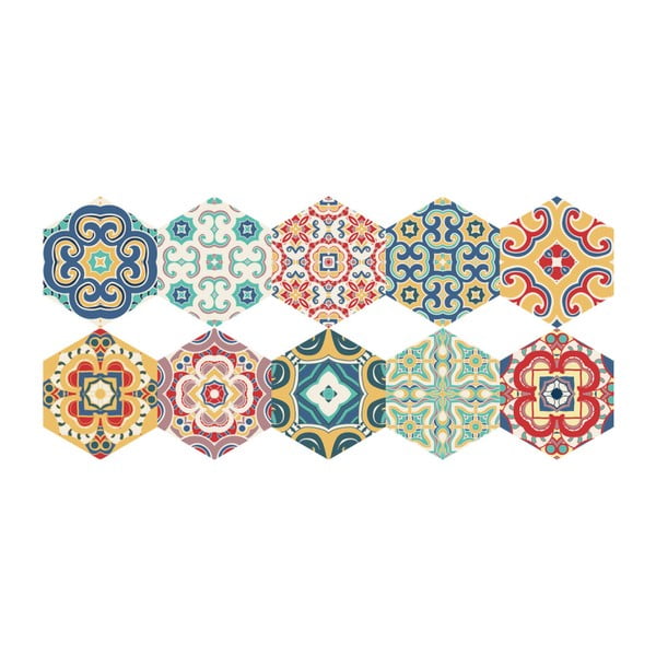 Komplet 10 talnih nalepk Ambiance Floor Stickers Hexagons Lorena, 40 x 90 cm