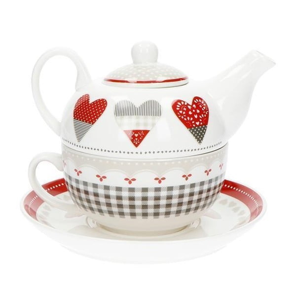 Komplet čajnika in vrča s srcem iz kostnega porcelana Brandani Happy Days