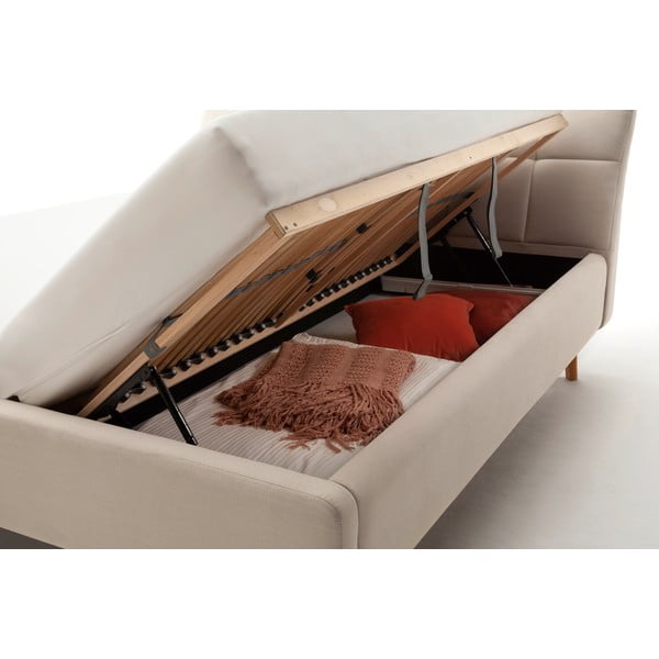 Bež oblazinjena zakonska postelja s prostorom za shranjevanje z letvenim dnom 180x200 cm Mila – Meise Möbel-image-1