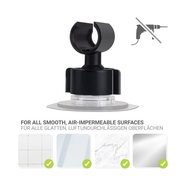 Črno plastično držalo za glavo za prhanje z namestitvijo brez vrtanja Libertà – Wenko-image-3