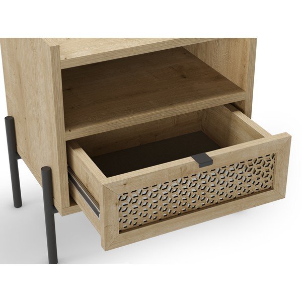 Nočna omarica v hrastovem dekorju s policami v naravni barvi Inca – Marckeric-image-3