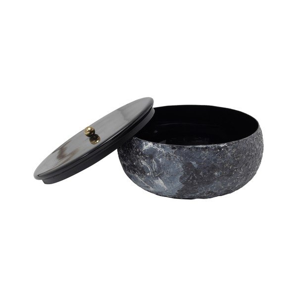 Črna kovinska škatla za shranjevanje s pokrovom/dekorativna ø 16,5x7,5 cm Mosaic Marble – PT LIVING-image-1