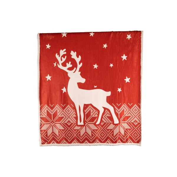 Rdeča odeja z božičnim motivom iz sherpa flisa 130x150 cm – Tiseco Home Studio