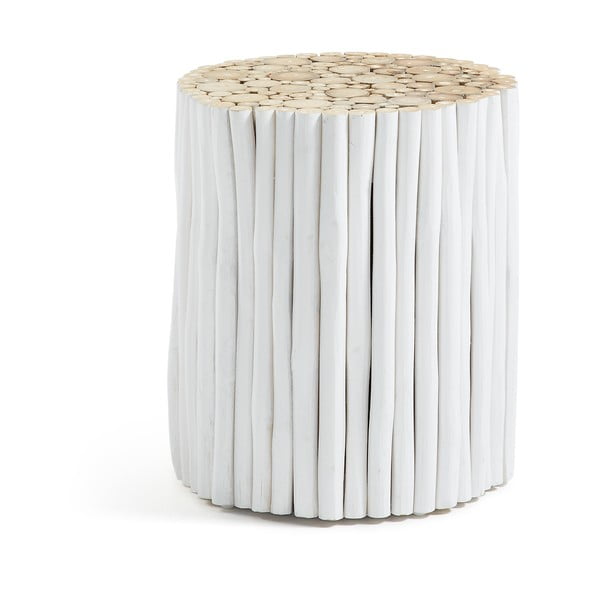 Bel stolček iz tikovine Kave Home Filippo, ⌀ 35 cm