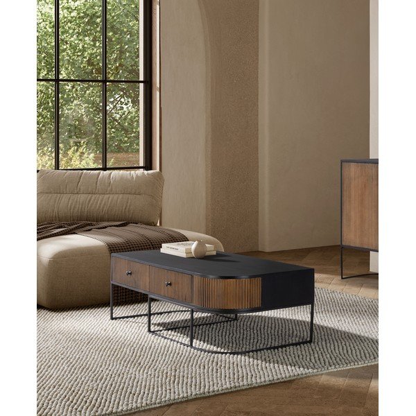 Klubska mizica iz masivnega manga v naravni barvi 60x120 cm Curve – MOME-image-1