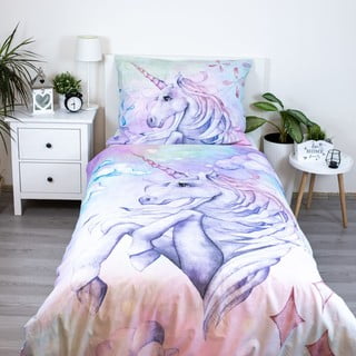 Enojna bombažna otroška posteljnina 140x200 cm Unicorn "Pastel Rainbow"  – Jerry Fabrics