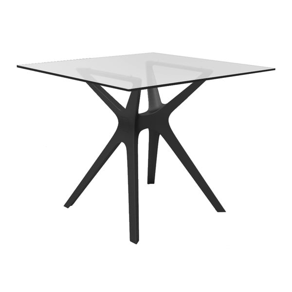 Jedilna miza s črnimi nogami in steklenim vrhom, primerna za uporabo na prostem Resol Vela, 90 x 90 cm
