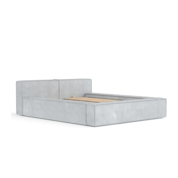 Svetlo siva oblazinjena zakonska postelja s prostorom za shranjevanje z letvenim dnom 180x200 cm Voliera – Maison de Rêve