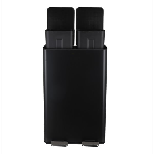 Mat črn jeklen koš za smeti za ločevanje odpadkov s pedalom 2x30 l Aliya – Spirella-image-2