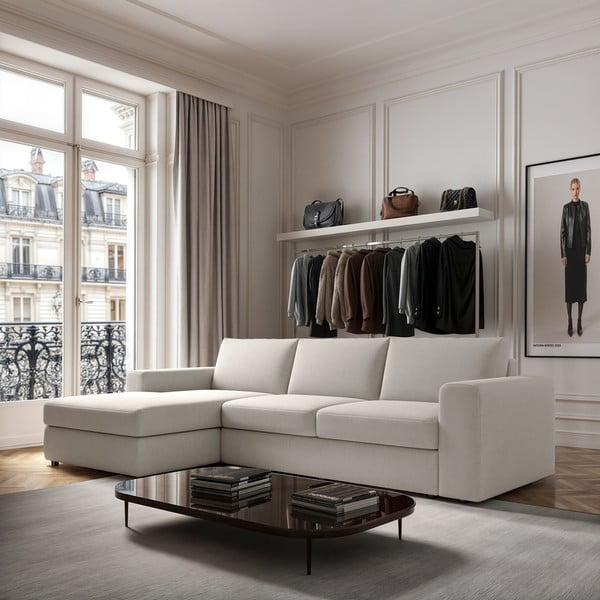 Kremno bela kotna sedežna garnitura (levi kot/z ležalnikom) Baga – Rodier-image-1