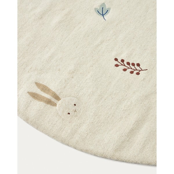 Kremno bela volnena otroška preproga ø 120 cm Yanil – Kave Home-image-4