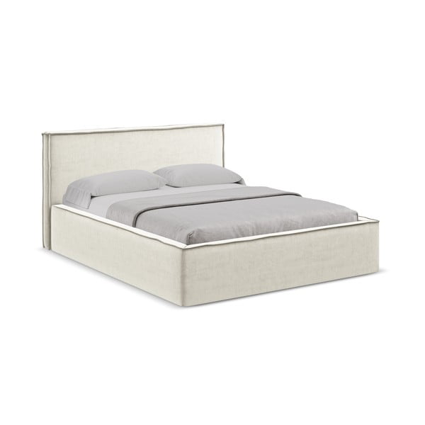 Kremno bela oblazinjena zakonska postelja s prostorom za shranjevanje z letvenim dnom 180x200 cm Anani – Makamii-image-1