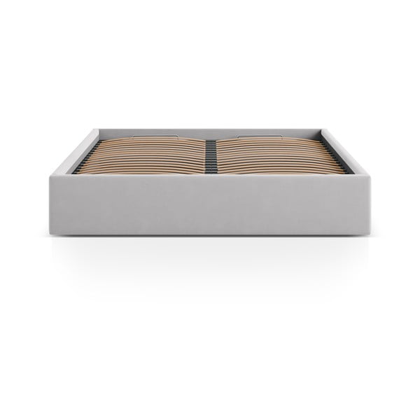 Svetlo siva oblazinjena zakonska postelja s prostorom za shranjevanje/brez vzglavja z letvenim dnom 180x200 cm Susan – Micadoni -image-2