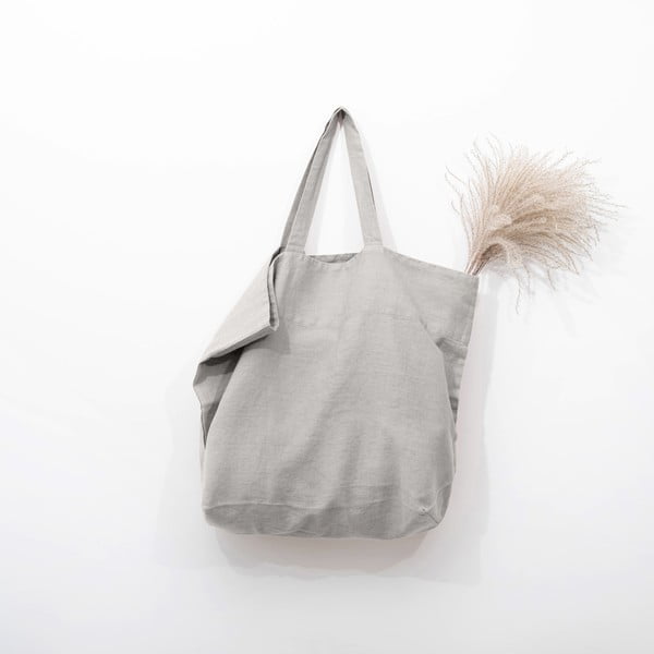 Srebrno-siva lanena nakupovalna vreča Linen Tales