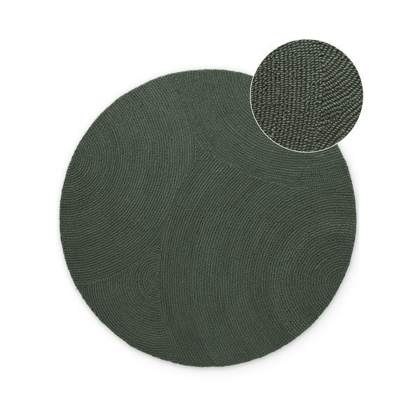 Temno zelena ročno tkana volnena okrogla preproga ø 200 cm Calmio – Hanse Home
