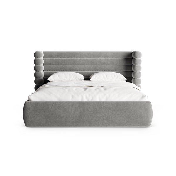 Siva oblazinjena zakonska postelja s prostorom za shranjevanje in z letvenim dnom 160x200 cm Mount – Micadoni -image-4